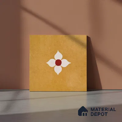Moroccan Wall & Floor Tile TL 10703 Blossom Yellow 1 ft x 1 ft Matte Finish Ceramic Tile - 7.5 mm | Suitable For Living Room, Bedroom, Bathroom | Please Expect a Slight Variation of Pattern (Sample)
