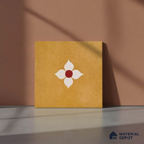 Moroccan Wall & Floor Tile TL 10703 Blossom Yellow 1 ft x 1 ft Matte Finish Ceramic Tile - 7.5 mm | Suitable For Living Room, Bedroom, Bathroom | Please Expect a Slight Variation of Pattern (Sample)