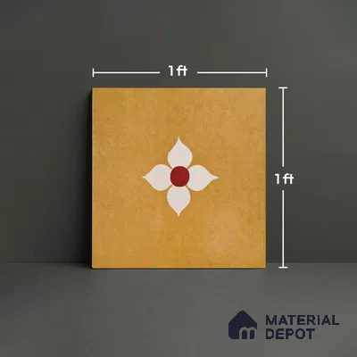 Moroccan Wall & Floor Tile TL 10703 Blossom Yellow 1 ft x 1 ft Matte Finish Ceramic Tile - 7.5 mm | Suitable For Living Room, Bedroom, Bathroom | Please Expect a Slight Variation of Pattern (Sample)
