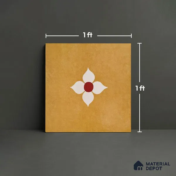 Moroccan Wall & Floor Tile TL 10703 Blossom Yellow 1 ft x 1 ft Matte Finish Ceramic Tile - 7.5 mm | Suitable For Living Room, Bedroom, Bathroom | Please Expect a Slight Variation of Pattern (Sample)