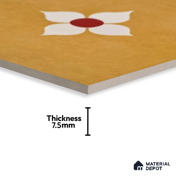 Moroccan Wall & Floor Tile TL 10703 Blossom Yellow 1 ft x 1 ft Matte Finish Ceramic Tile - 7.5 mm | Suitable For Living Room, Bedroom, Bathroom | Please Expect a Slight Variation of Pattern (Sample)