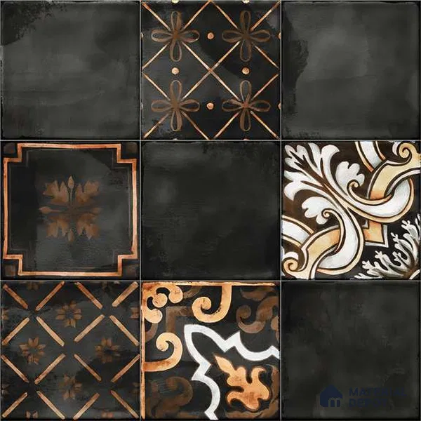 Wall Tile TL 07862 B Horizon Black Decor-2 1 ft x 1 ft Ceramic Glossy Finish - 9.5 mm | Suitable for Kitchen, Bathroom & Balcony Walls | Please Expect a Slight Variation of Pattern