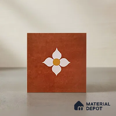 Moroccan Wall & Floor Tile TL 10558 Blossom Terracotta 12 inch x 12 inch Matte Finish Ceramic Tile - 7.5 mm | Suitable For living Room, Bedroom, Bathroom | Please Expect a Slight Variation of Pattern (Sample)