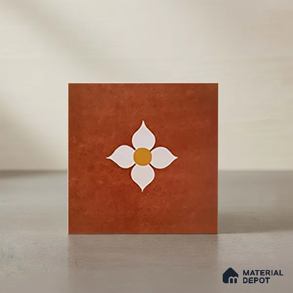 Moroccan Wall & Floor Tile TL 10558 Blossom Terracotta 12 inch x 12 inch Matte Finish Ceramic Tile - 7.5 mm | Suitable For living Room, Bedroom, Bathroom | Please Expect a Slight Variation of Pattern (Sample)