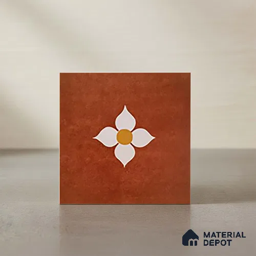 Moroccan Wall & Floor Tile TL 10558 Blossom Terracotta 12 inch x 12 inch Matte Finish Ceramic Tile - 7.5 mm | Suitable For living Room, Bedroom, Bathroom | Please Expect a Slight Variation of Pattern (Sample)