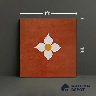 Moroccan Wall & Floor Tile TL 10558 Blossom Terracotta 12 inch x 12 inch Matte Finish Ceramic Tile - 7.5 mm | Suitable For living Room, Bedroom, Bathroom | Please Expect a Slight Variation of Pattern (Sample)