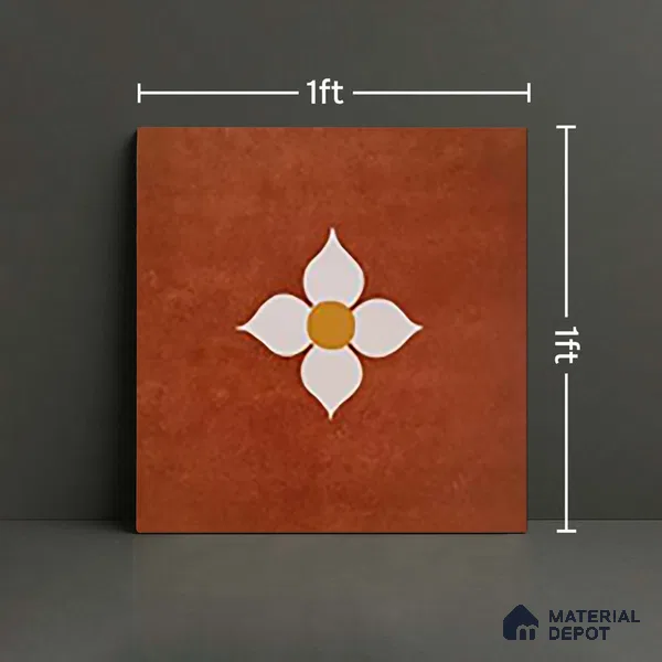 Moroccan Wall & Floor Tile TL 10558 Blossom Terracotta 12 inch x 12 inch Matte Finish Ceramic Tile - 7.5 mm | Suitable For living Room, Bedroom, Bathroom | Please Expect a Slight Variation of Pattern (Sample)