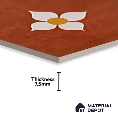 Moroccan Wall & Floor Tile TL 10558 Blossom Terracotta 12 inch x 12 inch Matte Finish Ceramic Tile - 7.5 mm | Suitable For living Room, Bedroom, Bathroom | Please Expect a Slight Variation of Pattern (Sample)