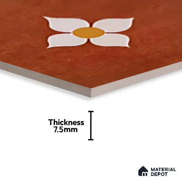 Moroccan Wall & Floor Tile TL 10558 Blossom Terracotta 12 inch x 12 inch Matte Finish Ceramic Tile - 7.5 mm | Suitable For living Room, Bedroom, Bathroom | Please Expect a Slight Variation of Pattern (Sample)