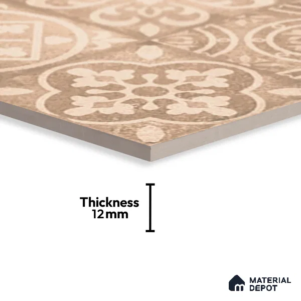 Patterned Floor Tile   TL 10497  16 inch x 16 inch Vitrified Matte Finish -12 mm | Suitable for Parking, Balcony & Terrace | Pattern Alignment May Vary | 2-3 mm Spacer is Mandatory