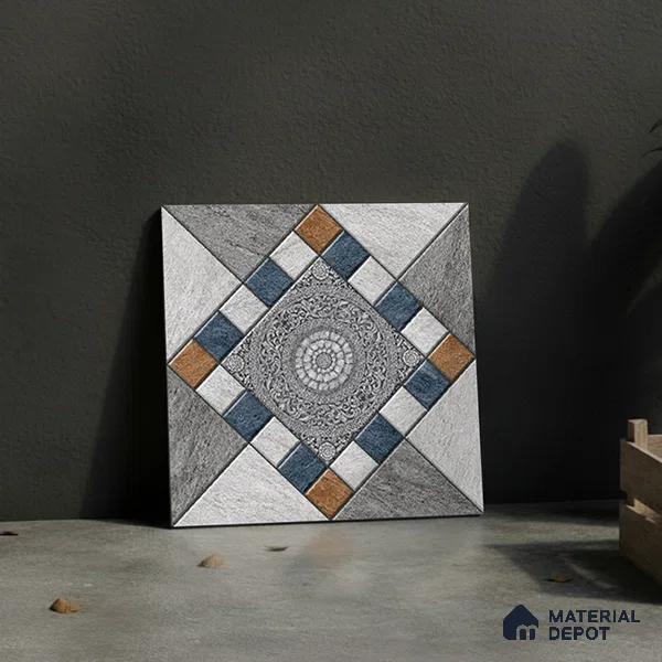Patterned Floor Tile   TL 10491  16 inch x 16 inch Vitrified Matte Finish -12 mm | Suitable for Parking, Balcony & Terrace | Pattern Alignment May Vary | 2-3 mm Spacer is Mandatory