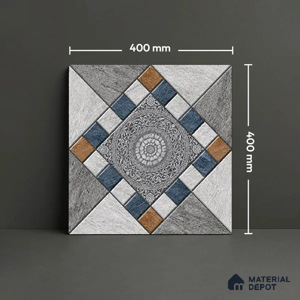Patterned Floor Tile   TL 10491  16 inch x 16 inch Vitrified Matte Finish -12 mm | Suitable for Parking, Balcony & Terrace | Pattern Alignment May Vary | 2-3 mm Spacer is Mandatory