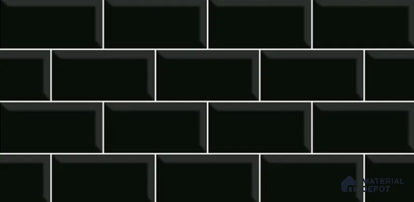 Brick Digital Wall Tile TL 12969 C Classic Brick Black 2 ft x 1 ft Ceramic Glossy Finish - 9 mm | Suitable For Living Room, Dining & Bathroom Walls