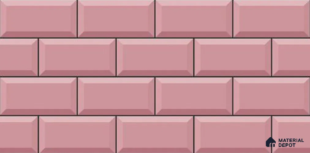 Brick Wall Tile TL 12968 D Classic Brick Pink 2 ft x 1 ft Ceramic Glossy Finish - 9 mm | Suitable For Living Room, Dining & Bathroom Walls