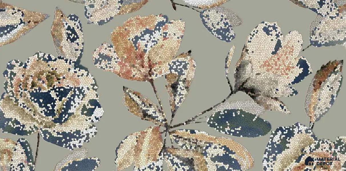 Floral Wall TL 12976 B Mosaic Bloom Collection Mosaic Bloom Green HL A 2 ft x 1 ft Ceramic Glossy Finish - 9 mm | Suitable For Kitchen, Bathroom Walls and Backsplashes