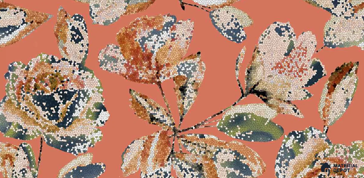 Floral Wall TL 12975 B Mosaic Bloom Collection Mosaic Bloom Orange HL A 2 ft x 1 ft Ceramic Glossy Finish - 9 mm | Suitable For Kitchen, Bathroom Walls and Backsplashes