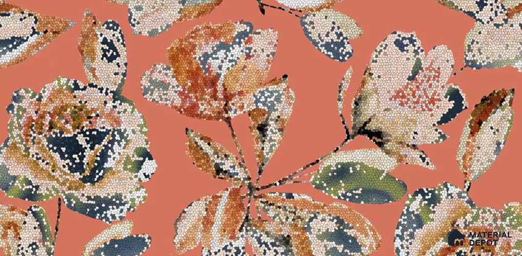 Floral Wall TL 12975 B Mosaic Bloom Collection Mosaic Bloom Orange HL A 2 ft x 1 ft Ceramic Glossy Finish - 9 mm | Suitable For Kitchen, Bathroom Walls and Backsplashes