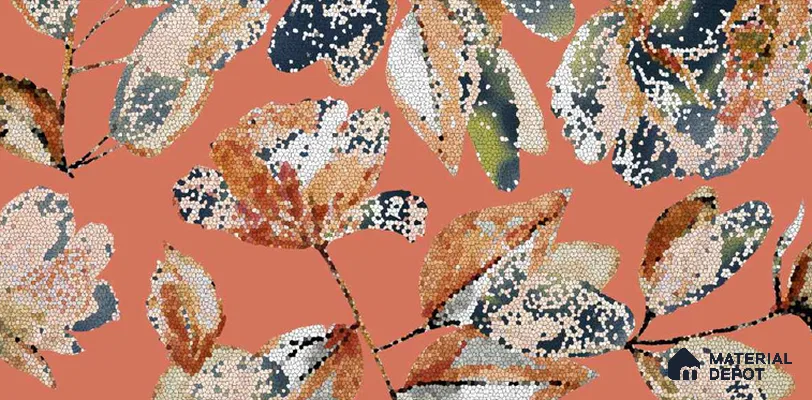 Floral Wall TL 12975 B Mosaic Bloom Collection Mosaic Bloom Orange HL 2 ft x 1 ft Ceramic Glossy Finish - 9 mm | Suitable For Kitchen, Bathroom Walls and Backsplashes