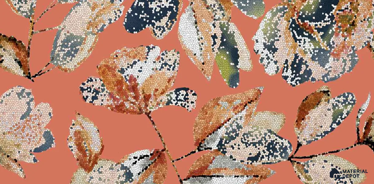 Floral Wall TL 12975 B Mosaic Bloom Collection Mosaic Bloom Orange HL 2 ft x 1 ft Ceramic Glossy Finish - 9 mm | Suitable For Kitchen, Bathroom Walls and Backsplashes