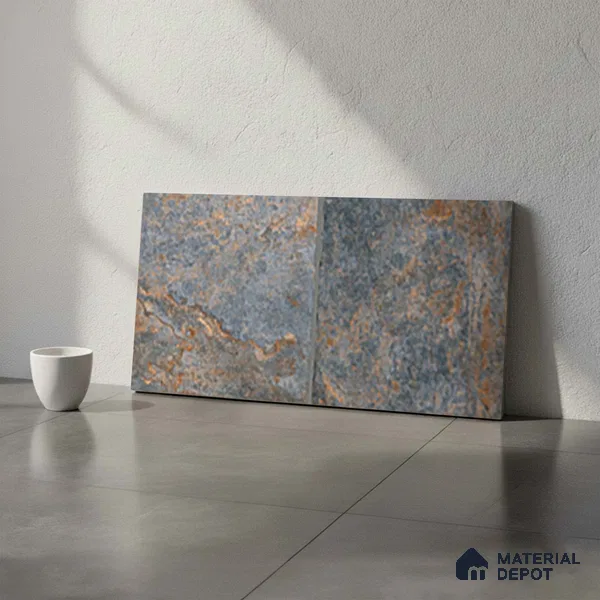Stone Look Floor Tile TL 10431 B Slate Stone Azure-C 2 ft x 1 ft Matte Finish Vitrified Tile - 12 mm | Suitable For living Room, Bedroom, Bathroom