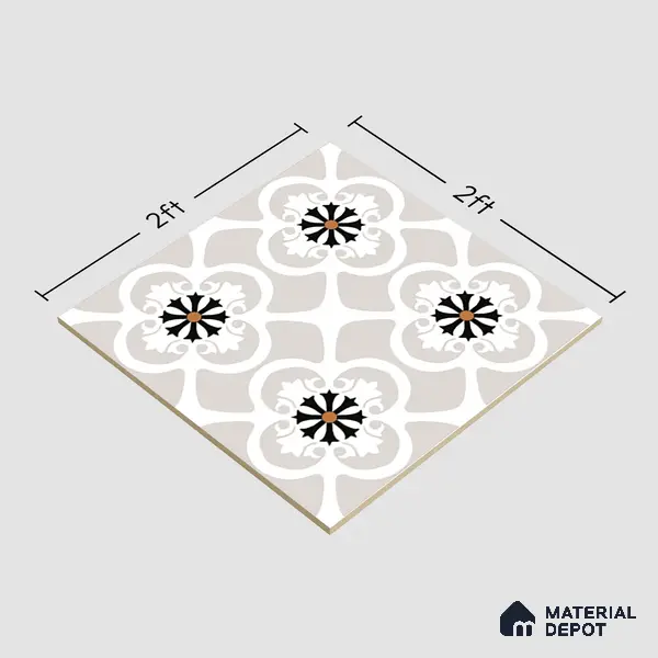 Floor & Wall Tile TL 07967 Fileto Grey 2 ft x 2 ft Vitrified Matte Finish - 9 mm | Suitable for Living Room & Bedroom | Please Expect a Slight Variation of Pattern