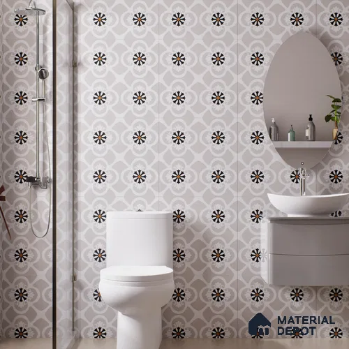 Moroccan Floor & Wall Tile TL 07967 Fileto Grey 2 ft x 2 ft Vitrified Matte Finish - 9 mm | Suitable For Kitchen Backsplash, Bathroom, Dining Area | Please Expect a Slight Variation of Pattern