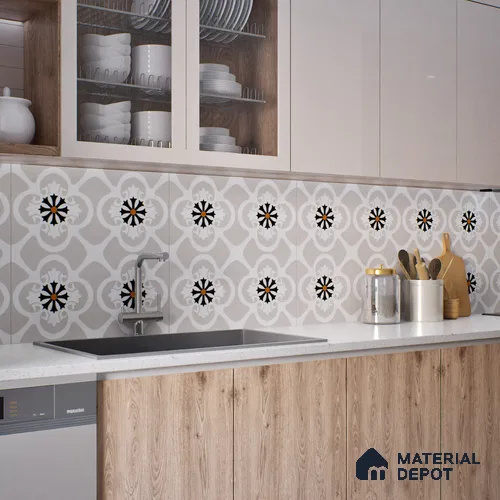 Moroccan Floor & Wall Tile TL 07967 Fileto Grey 2 ft x 2 ft Vitrified Matte Finish - 9 mm | Suitable For Kitchen Backsplash, Bathroom, Dining Area | Please Expect a Slight Variation of Pattern