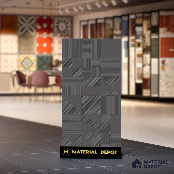 Black Punch Wall Tile TL 07428 H Prestige Royal Triad Elemento Nero 4 ft x 2 ft Vitrified Matte Finish - 9 mm |  Suitable for Living Room, Bedroom, Bathroom (Sample)