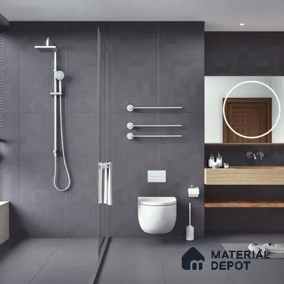 Black Punch Wall Tile TL 07428 H Prestige Royal Triad Elemento Nero 4 ft x 2 ft Vitrified Matte Finish - 9 mm |  Suitable for Living Room, Bedroom, Bathroom (Sample)