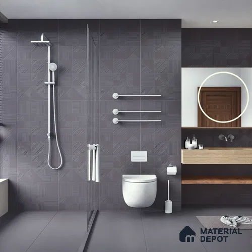 Black Punch Wall Tile TL 07428 H Prestige Royal Triad Elemento Nero 4 ft x 2 ft Vitrified Matte Finish - 9 mm |  Suitable for Living Room, Bedroom, Bathroom
