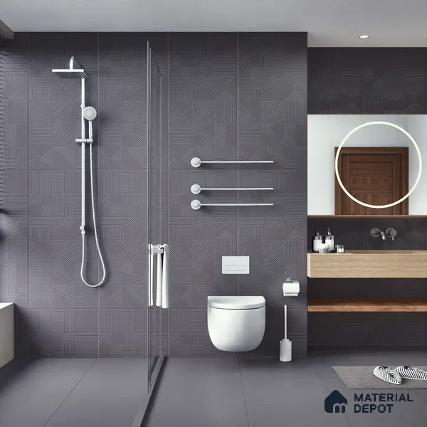 Black Punch Wall Tile TL 07428 H Prestige Royal Triad Elemento Nero 4 ft x 2 ft Vitrified Matte Finish - 9 mm |  Suitable for Living Room, Bedroom, Bathroom (Sample)