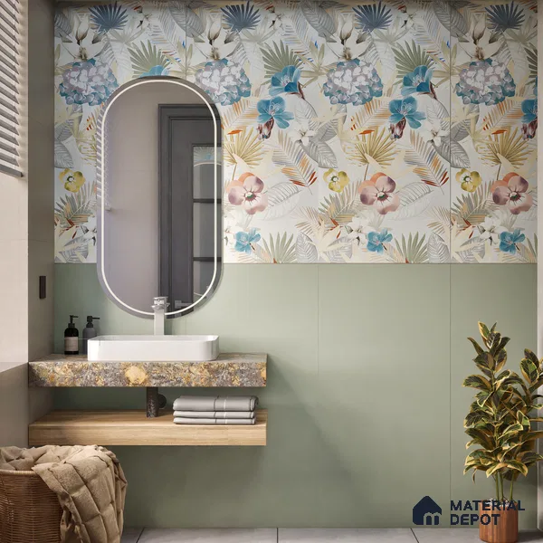 Green Plain Floor & Wall Tile TL 07428 Royal Elemento Kota 4 ft x 2 ft Vitrified Matte Finish - 9 mm | Suitable for Living Room, Bedroom, Bathroom
