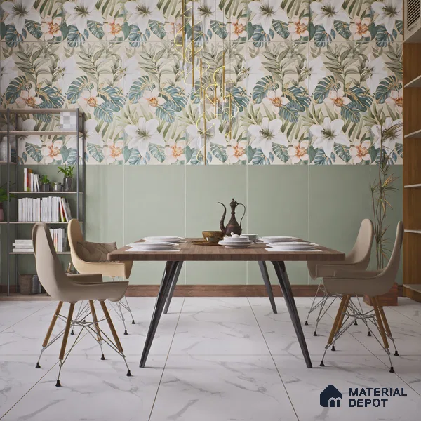 Green Plain Floor & Wall Tile TL 07428 Royal Elemento Kota 4 ft x 2 ft Vitrified Matte Finish - 9 mm | Suitable for Living Room, Bedroom, Bathroom