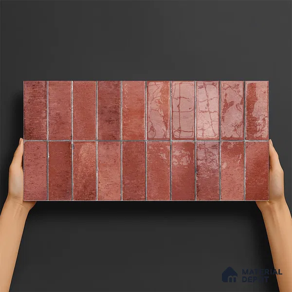 Subway Look Floor Tile TL 10372 B Artistic clay 24 x 12 inch Glossy Finish Ceramic Tile - 9 mm | Suitable For Bathroom, Kitchen & Dining Area | Please Expect a Slight Variation of Pattern