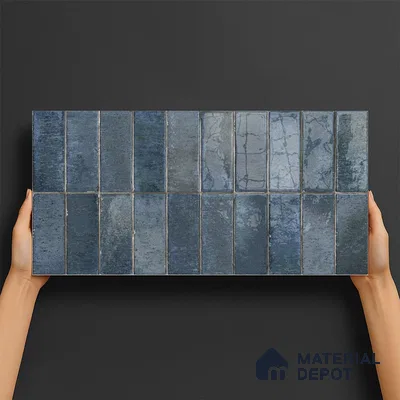 Subway Look Floor Tile TL 10372 Artistic blue 24 x 12 inch Glossy Finish Ceramic Tile - 9 mm | Suitable for Kitchen, Bathroom & Dining Area | Please Expect a Slight Variation of Pattern