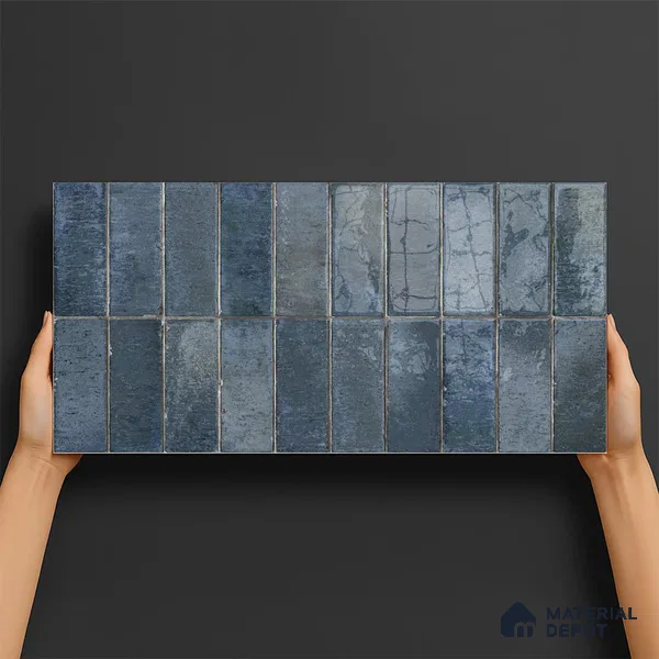 Subway Look Floor Tile TL 10372 Artistic blue 24 x 12 inch Glossy Finish Ceramic Tile - 9 mm | Suitable for Kitchen, Bathroom & Dining Area | Please Expect a Slight Variation of Pattern