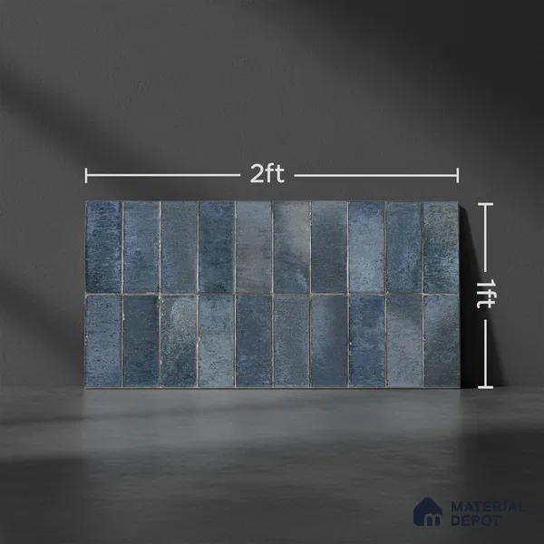 Subway Look Floor Tile TL 10372 Artistic blue 24 x 12 inch Glossy Finish Ceramic Tile - 9 mm | Suitable for Kitchen, Bathroom & Dining Area | Please Expect a Slight Variation of Pattern