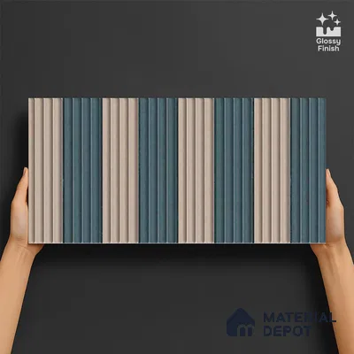 TL 10162 C Quimper Aqua Mix HL 24 x 12 inch Glossy Finish  Ceramic Tile - 9 mm | Please Expect a Slight Variation of Pattern