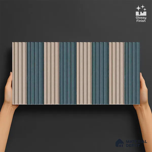 TL 10162 C Quimper Aqua Mix HL 24 x 12 inch Glossy Finish Ceramic Tile - 9 mm | Please Expect a Slight Variation of Pattern
