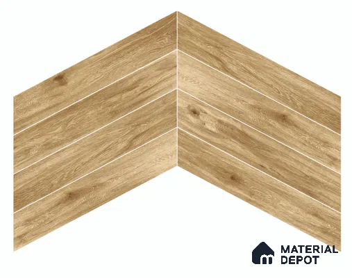 Wood Look Floor Tile TL 10724 Chevron Oaklore Beige 3 ft x 6 inch Matte Finish Porcelain Tile - 9 mm | Random 6 | Suitable For living Room, Bedroom, Bathroom | 2-3 mm Spacer is Mandatory