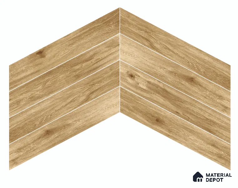 Wood Look Floor Tile TL 10724 Chevron Oaklore Beige 3 ft x 6 inch Matte Finish Porcelain Tile - 9 mm | Random 6 | Suitable For living Room, Bedroom, Bathroom | 2-3 mm Spacer is Mandatory