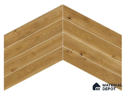 Wood Look Floor Tile TL 10395 B Chevron Golden Oak 35.43 inch x 6 inch Matte Finish Porcelain Tile - 9 mm | Suitable For living Room, Bedroom, Bathroom | 2-3 mm Spacer is Mandatory
