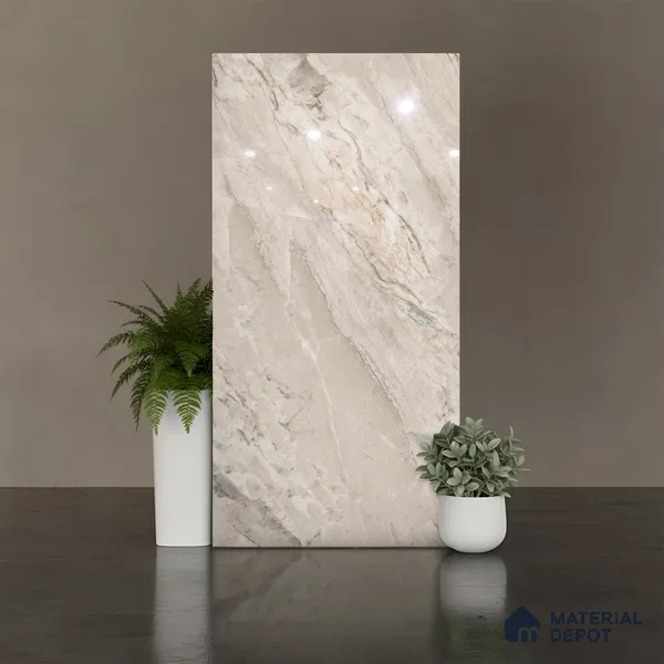 Endless Marble Floor & Wall Tile TL 10115 Argenta Crema 4 ft x 2 ft Glossy Finish Vitrified Tile - 9 mm | 6 random design | Suitable For Living Room, Bedroom, Bathroom