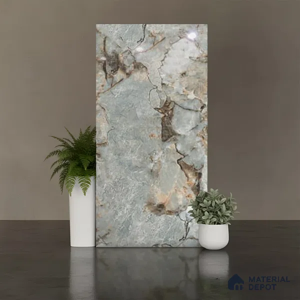 Marble Floor & Wall Tile TL 10148 Harmony Green Endless 4 ft x 2 ft Glossy Finish Vitrified Tile - 9 mm | Suitable For living Room, Bedroom, Bathroom