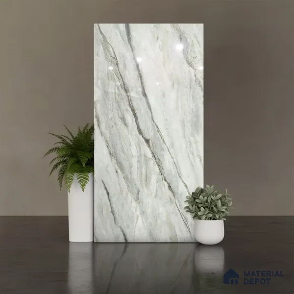 Floor & Wall Tile TL 07848 Endless Oyster Green 4 ft x 2 ft Vitrified Glossy Finish - 9 mm | Suitable for Kitchen, Bathroom, Living Room & Bedroom | Random 6