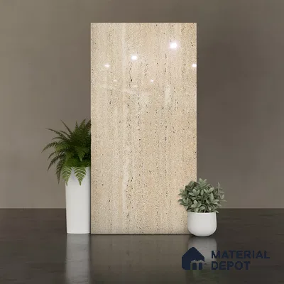 Floor & Wall Tile TL 07837 B Travertine Natural 4 ft x 2 ft Vitrified Glossy Finish - 9 mm | Suitable for Kitchen, Bathroom, Living Room & Bedroom | Random 4