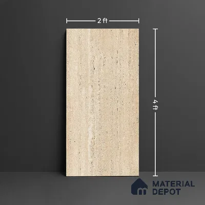 Floor & Wall Tile TL 07837 B Travertine Natural 4 ft x 2 ft Vitrified Glossy Finish - 9 mm | Suitable for Kitchen, Bathroom, Living Room & Bedroom | Random 4