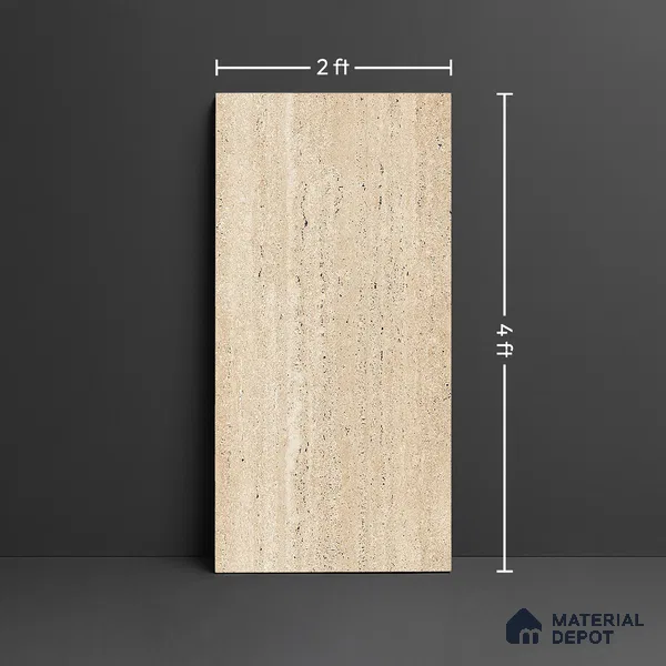 Floor & Wall Tile TL 07837 B Travertine Natural 4 ft x 2 ft Vitrified Glossy Finish - 9 mm | Suitable for Kitchen, Bathroom, Living Room & Bedroom | Random 4