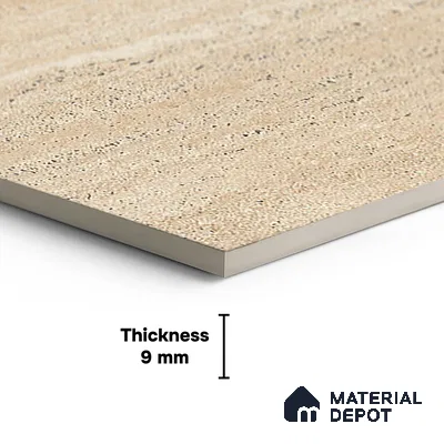 Floor & Wall Tile TL 07837 B Travertine Natural 4 ft x 2 ft Vitrified Glossy Finish - 9 mm | Suitable for Kitchen, Bathroom, Living Room & Bedroom | Random 4