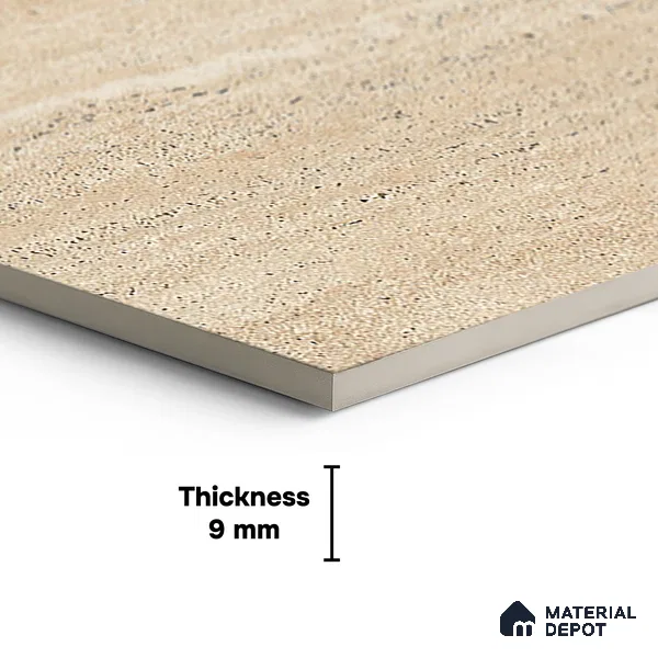 Floor & Wall Tile TL 07837 B Travertine Natural 4 ft x 2 ft Vitrified Glossy Finish - 9 mm | Suitable for Kitchen, Bathroom, Living Room & Bedroom | Random 4